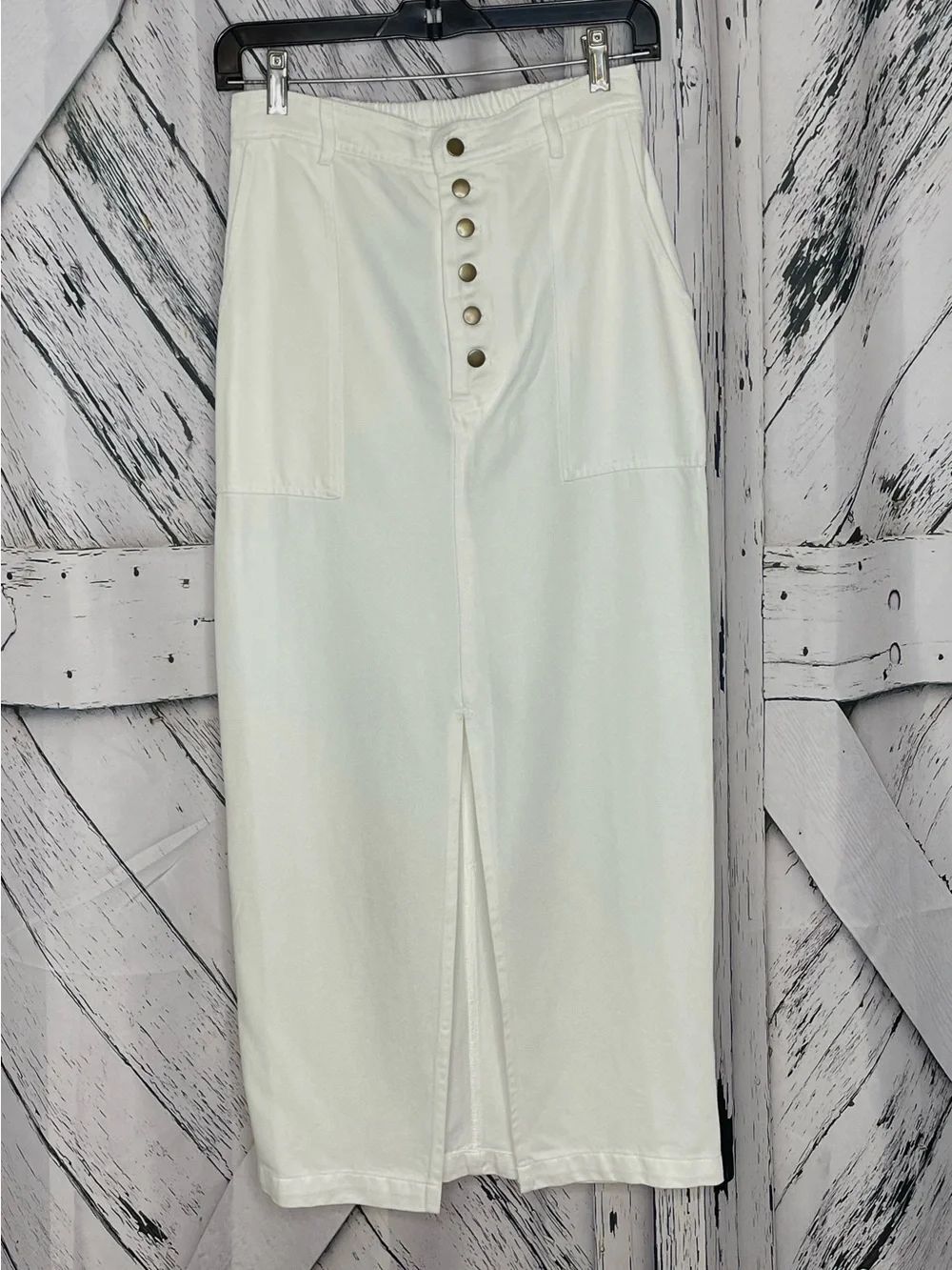 NWT Young Fabulous & Broke White Denim Maxi Skirt Front Slit S